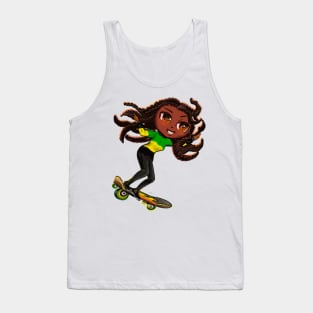 Jamaican jumper women skateboarding girl manga anime girl Jamaican girl on skateboard wearing jumper with colours of Jamaican flag black green and yellow women Tank Top